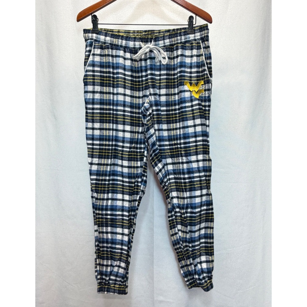 West Virginia Univ WVU Mountaineers Pajama Pants Women Medium Blue Plaid Joggers